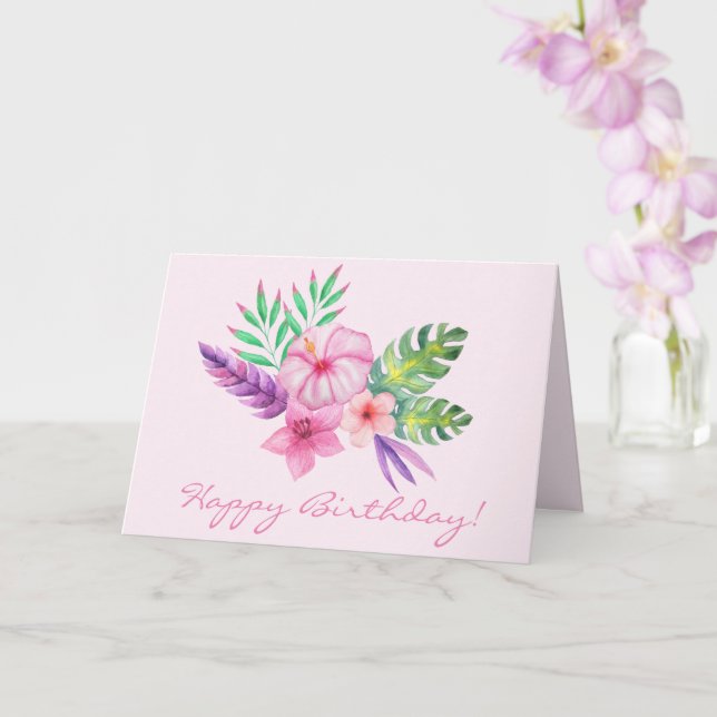 Happy Birthday | Tropischer Hibiskus Bouquet Karte (Orchidee)