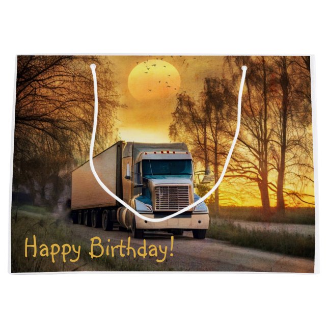 Happy Birthday Trucker Große Geschenktüte (Vorderseite)