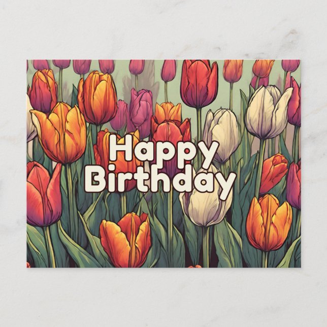 Happy Birthday Tulip Blume Postkarte (Vorderseite)