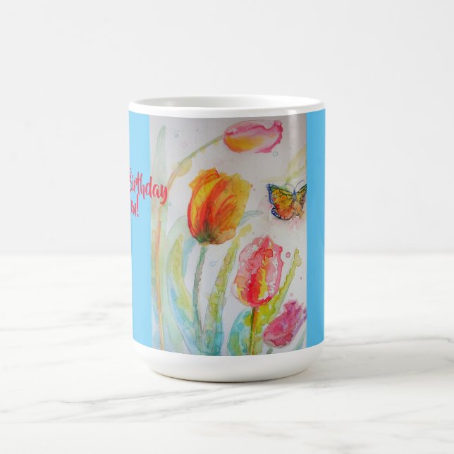 Happy Birthday Tulips Frauen Name Tasse (Mittel)