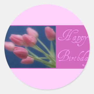Happy Birthday Tulips Runder Aufkleber