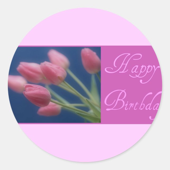 Happy Birthday Tulips Runder Aufkleber (Vorderseite)