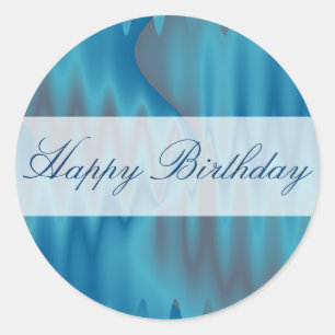 Happy Birthday Türkis Satin Runder Aufkleber