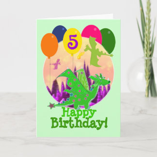 Happy Birthday Turning 5 Balloons Niedlich Dragon Karte