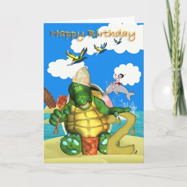Happy Birthday Turtle macht Sandburgen Karte (Vorderseite)
