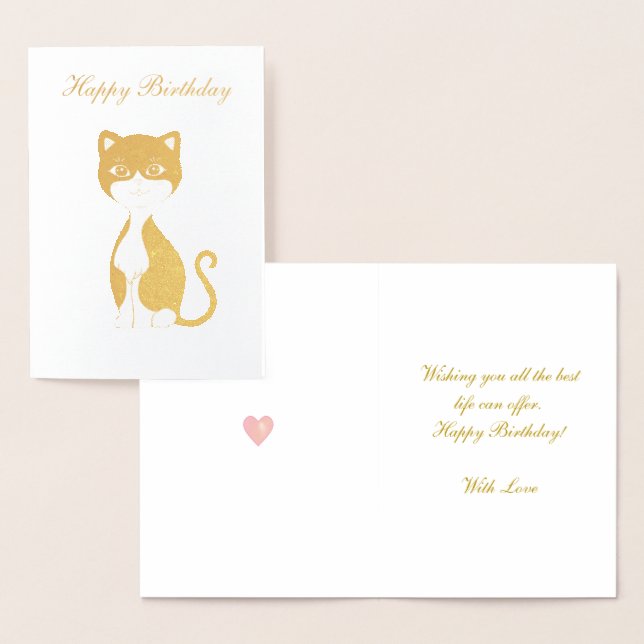 Happy Birthday Tuxedo Cat Golden Folienkarte (Anzeige)