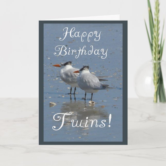 Happy Birthday Twins!-Zwei identische Vögel am Str Karte (Vorderseite)