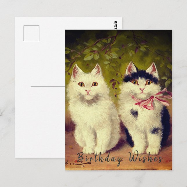 Happy Birthday Two Cats Oil Painting| Postkarte (Vorne/Hinten)