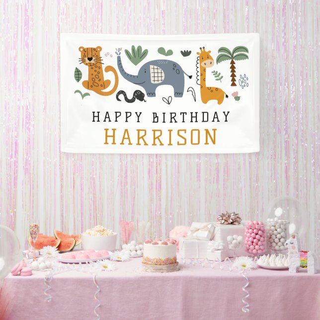 Happy Birthday Two Wild Safari Tiere Kinder Banner (Party)