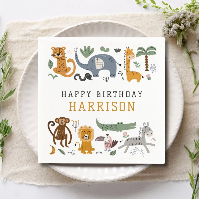 Happy Birthday Two Wild Safari Tiere Kinder Serviette (Von Creator hochgeladen)