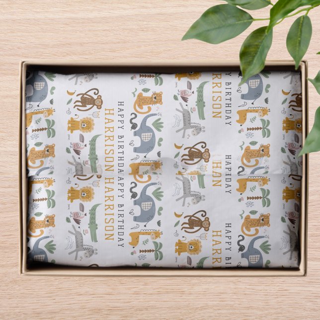 Happy Birthday Two Wild Safari Tiere personalisier Seidenpapier (Von Creator hochgeladen)