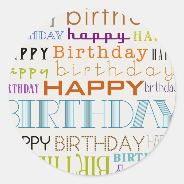 Happy Birthday Typografie Round Stickers (Klein) (Vorderseite)