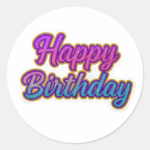 Happy Birthday Typografy Design in Pink, Lila a Runder Aufkleber