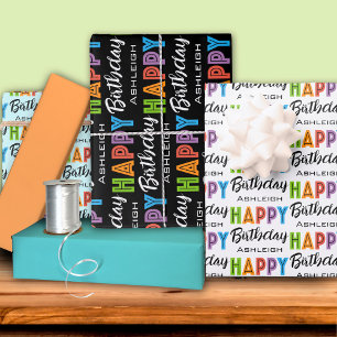 Happy Birthday Typografy Individuelle Name Geschenkpapier Set