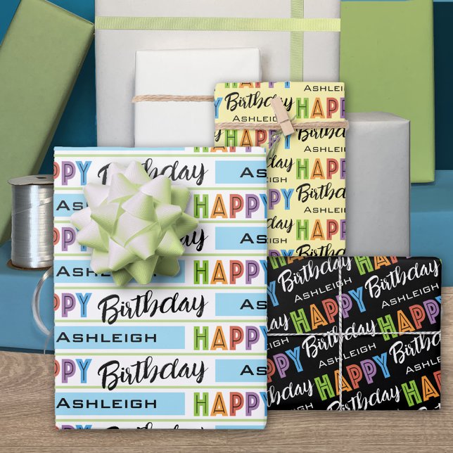 Happy Birthday Typografy Name Geschenkpapier Set (Von Creator hochgeladen)
