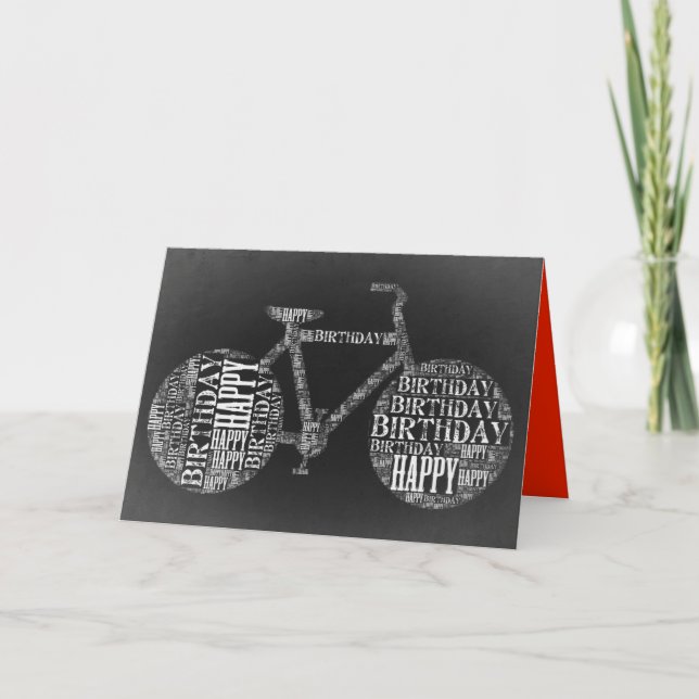 Happy Birthday Typography Bicycle Card (Blank) Karte (Vorderseite)