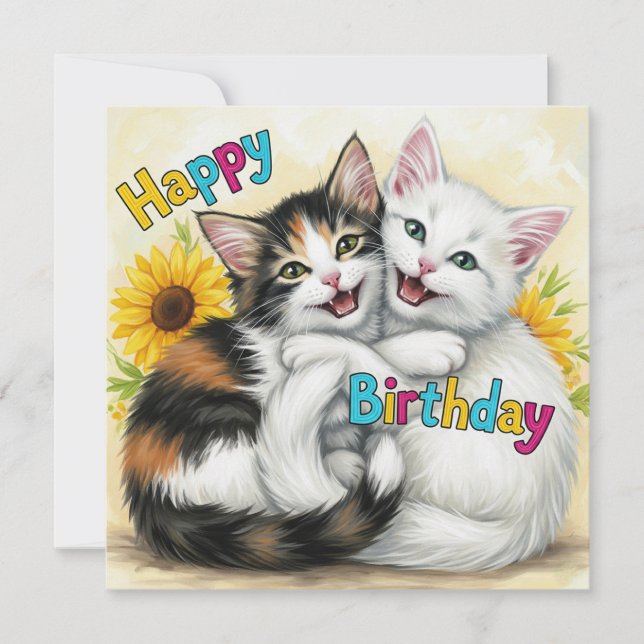 Happy Birthday umarmt Katzen Karte (Vorderseite)