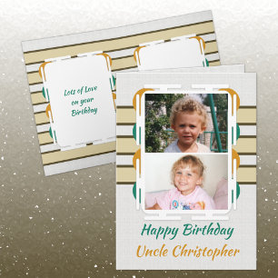 Happy Birthday Uncle Orange und grünes Foto Karte