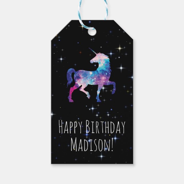 Happy Birthday Unicorn Galaxy Geschenkanhänger (Vorderseite)