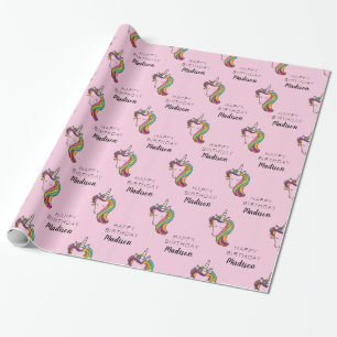 Happy Birthday Unicorn Name hinzufügen Geschenkpapier