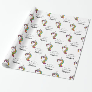 Happy Birthday   Unicorn Name hinzufügen Geschenkpapier