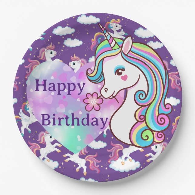Happy Birthday Unicorn Pappteller (Vorderseite)