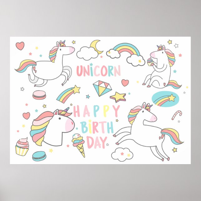 Happy Birthday Unicorn Poster (Vorne)