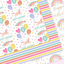 Happy Birthday Unicorn Regenbogen Alle Altersklass Geschenkpapier Set