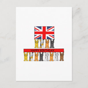 Happy Birthday Union Jack and Cartoon Cats Postkarte