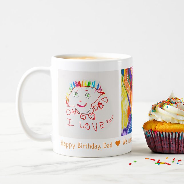 Happy Birthday Vater 3 Foto Custom Kinderart Kaffeetasse (Von Creator hochgeladen)