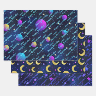 Happy Birthday Vater oder Personalize Name Blue St Geschenkpapier Set