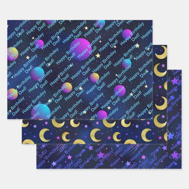 Happy Birthday Vater oder Personalize Name Blue St Geschenkpapier Set (Set)