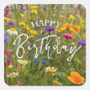 Happy Birthday Vibranly farbenfrohe Frühlingsblume Quadratischer Aufkleber