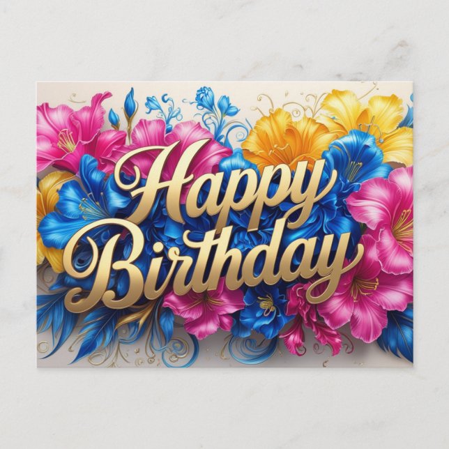 Happy Birthday Vibrant Hibiskus Blume Postkarte (Vorderseite)