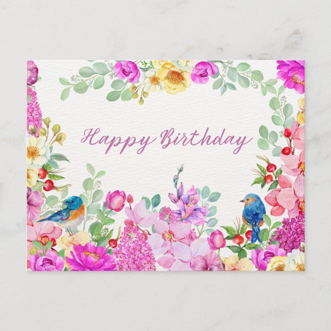 Happy Birthday Vibrany Watercolor Blume Postkarte (Vorderseite)