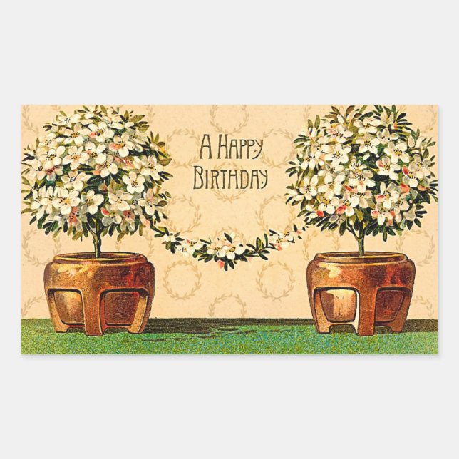 Happy Birthday Vintag Blütenpfropfen Sticker (Vorderseite)