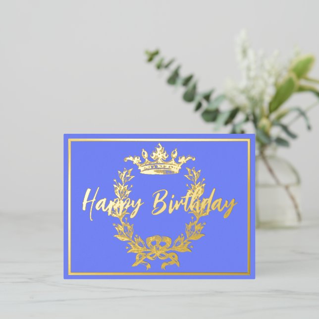 Happy Birthday Vintag Crown Folie Einladungspostkarte (Stehend vorne)