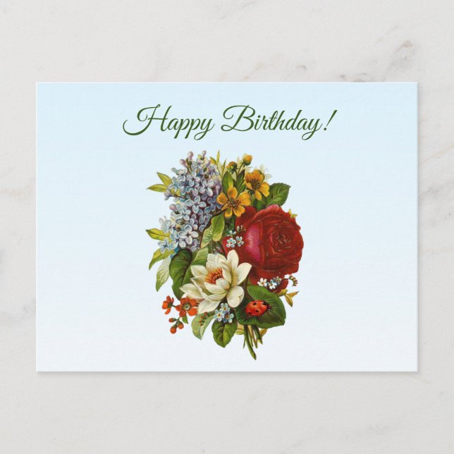 Happy Birthday Vintag Floral Arrangement Postkarte (Vorderseite)