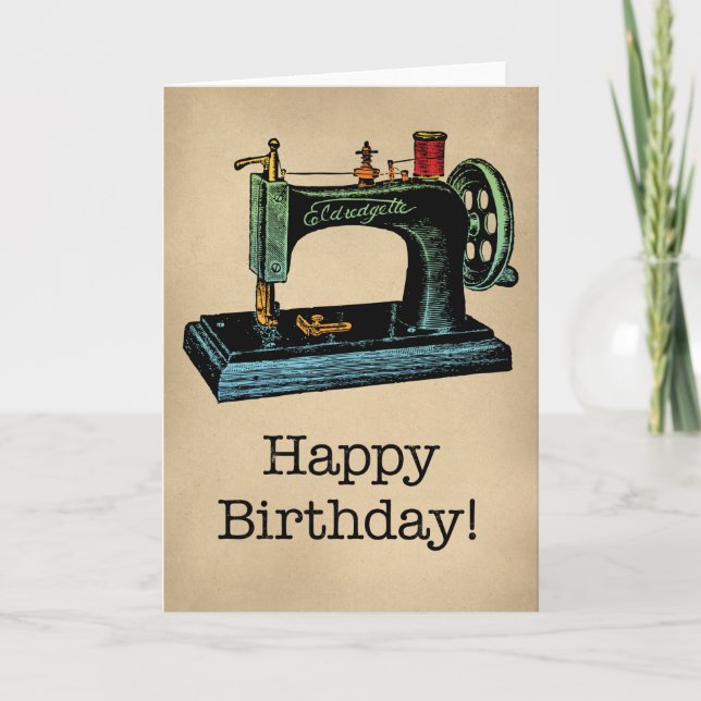 Happy Birthday Vintag Nähmaschine Karte (Vorderseite)
