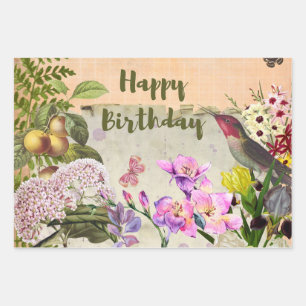Happy Birthday Vintag Naturekomposition Geschenkpapier Set