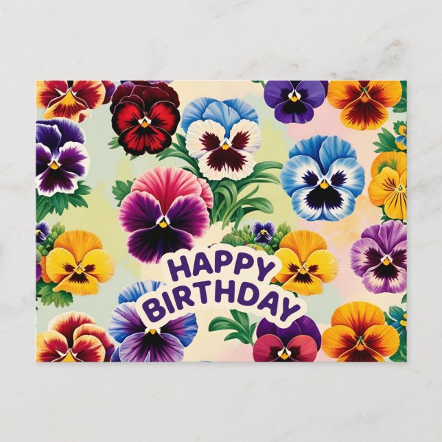Happy Birthday Vintag Pansy Blume Postkarte (Vorderseite)