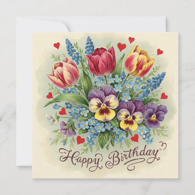 Happy Birthday Vintag Spring Blume Bouquet Karte (Vorderseite)