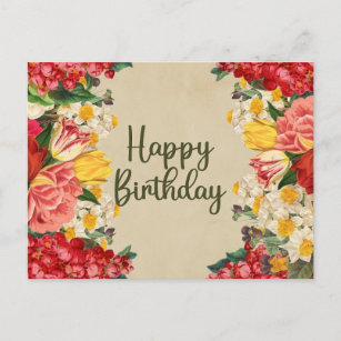 Happy Birthday Vintag Spring Blumen Postkarte