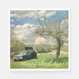 Happy Birthday Vintag Truck Sunset Serviette