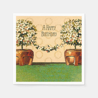 Happy Birthday Vintage Blumentöpfe Papier Napkin Serviette