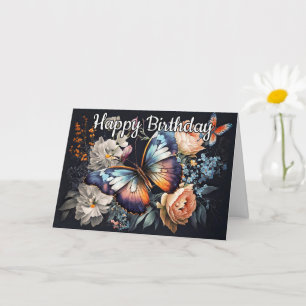 Happy Birthday Vintage Butterfly-Artwork Karte