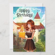 Happy Birthday Vintage Invitation Girl Cartoon