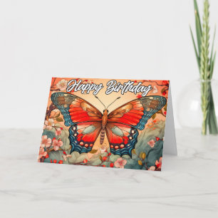 Happy Birthday   Vintages Butterfly-Design Karte