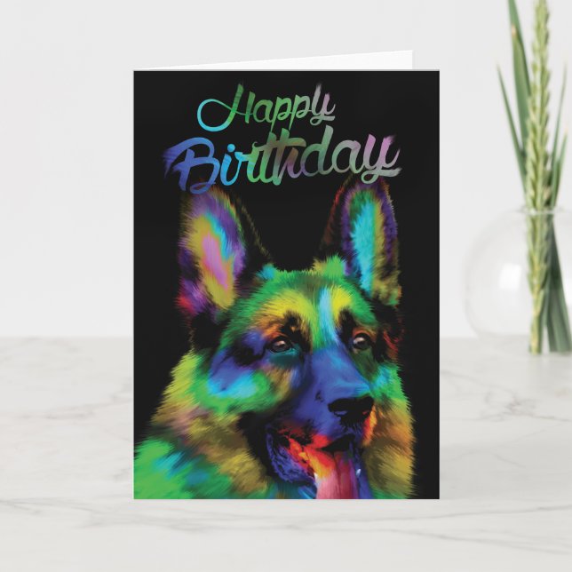 Happy Birthday von German Shepherd Karte (Vorderseite)