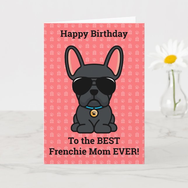Happy Birthday von Hund Black French Bulldog Karte (Kleine Pflanze)